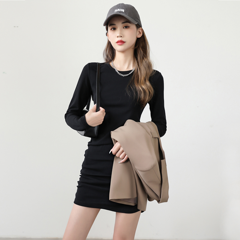 Autumn dress Women's 2023 new black one-piece dress Long sleeves slim fit slim fit Hip Skirt Temperament inside Lap Skirt-Taobao