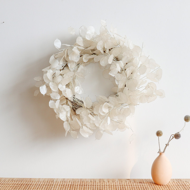 WULIHOME silver fan leaf flower ring simulation wall-mounted festive flower ring doorway pendant wall decoration shop soft dress