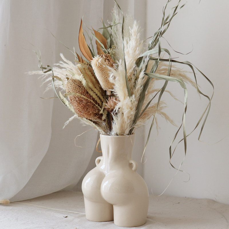 WULI HOME (white dew) series dried flower bunk wood vase suit large bunk swing piece living room shop decoration