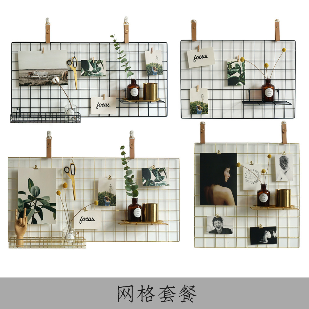 House Nordic Home Grid Photo Wall Combo Package Can Golden Rose Gold Black White Iron Art Shelf