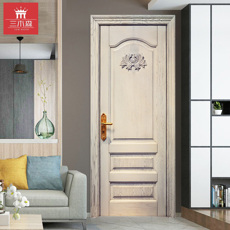 Triple Musen Solid Wood Door Solid Wood Composite Door Bedroom Eu Style Carved Flowers Baking Lacquered Interior Door Log Door Room Door American Compound