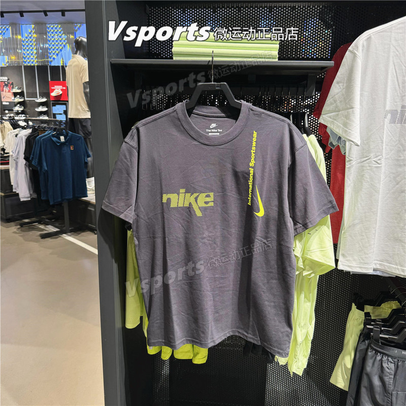 Authentic Nike Short-Sleeved Men's 2025 New Sports Casual Loose Printed Round Neck Pure Cotton T-Shirt Hq9263-060