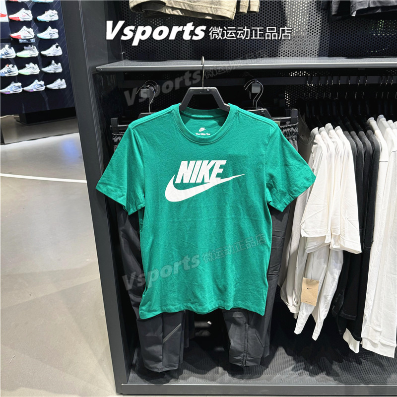 Authentic Nike T-Shirt for Men 2024 Summer Training Breathable Sports Casual Green Round Neck Short Sleeve Ar5005-365