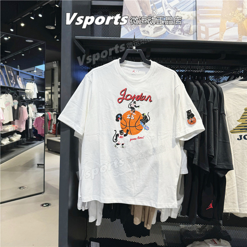 Jordan Nike Short-Sleeved Men's 2024 New Basketball Sports Loose Printed Round Neck T-Shirt Hm4899-100