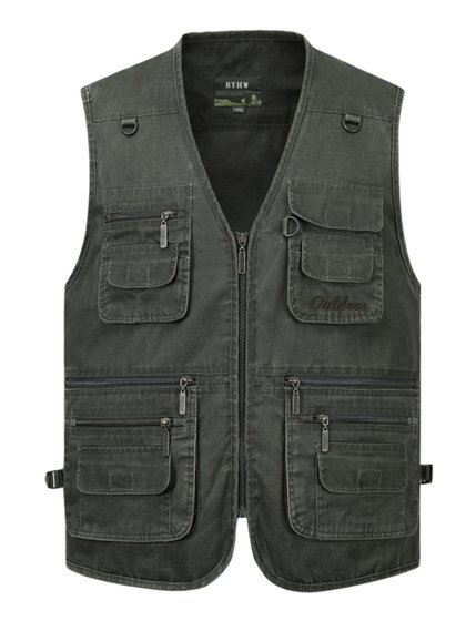 马甲男士春秋季薄款中老年纯棉大码多口袋外套牛仔背心爸爸装坎肩