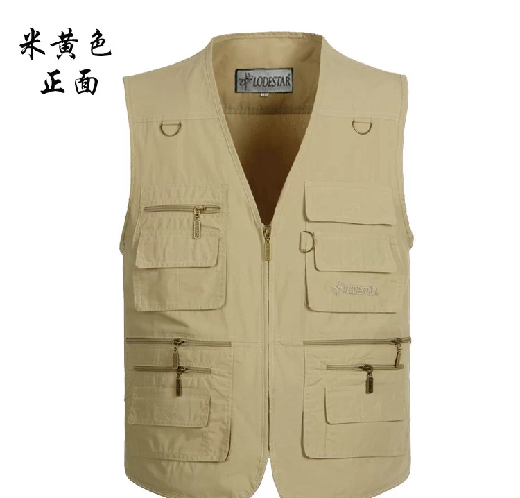 Vest nam mùa hè mỏng phần mùa xuân và mùa thu mẫu nhiều túi cộng với phân bón để tăng giải trí cho người trung niên ngoài trời vest vest béo vai