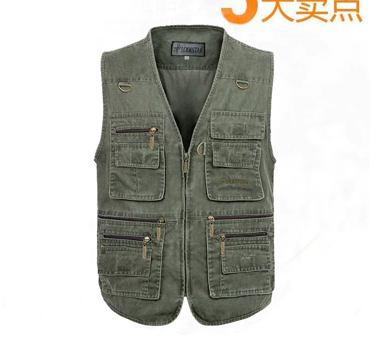 Vest nam mùa hè mỏng phần mùa xuân và mùa thu mẫu nhiều túi cộng với phân bón để tăng giải trí cho người trung niên ngoài trời vest vest béo vai