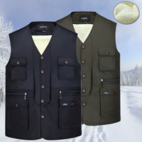 Mùa thu và mùa đông nam trung niên vest nam cộng với nhung dày cỡ lớn nhiều túi cotton vest vest cũ vai cha áo khoác nam mùa hè