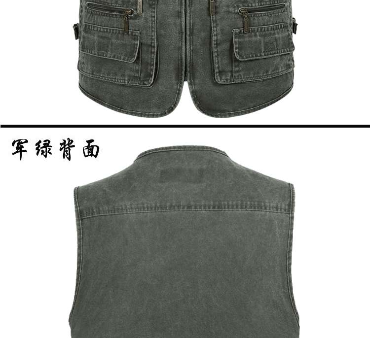 Áo vest nam ngoài trời cho người trung niên và người già mùa xuân và mùa thu bằng vải cotton cộng với phân bón XL cha nhiều túi mỡ vai thời trang big size