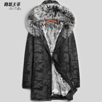 Haining Parker clothing male otter rabbit hair liner 2021 winter style medium and long fur one-piece fur leather leather coat jacket