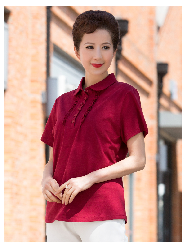 Phụ nữ trung niên 2019 mẹ mới ngắn tay trung niên nữ mùa hè 40 tuổi Áo phông 50 tuổi nước ngoài áo thun cotton - Quần áo của mẹ áo trung niên
