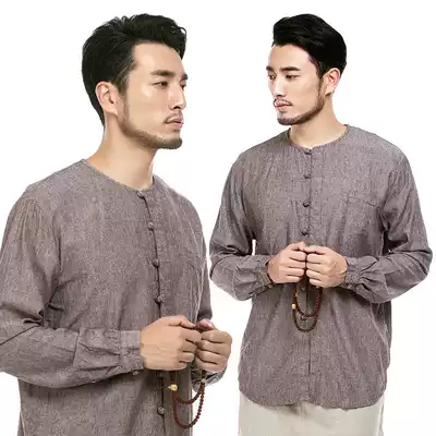 Cloth cicada Cloth Cicada Chinese improved plate buckle Chinese style shirt Washed yarn-dyed cotton and linen Zen clothes New Father's Day