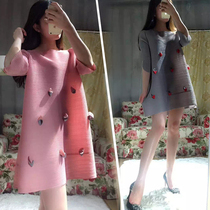 Pregnant womens skirt hemp yarn material handmade three-dimensional nail flower doll skirt dress