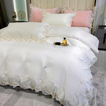 ISSZ light luxury style 100 long staple cotton cotton cotton four-piece cotton White simple bedding sheets quilt cover