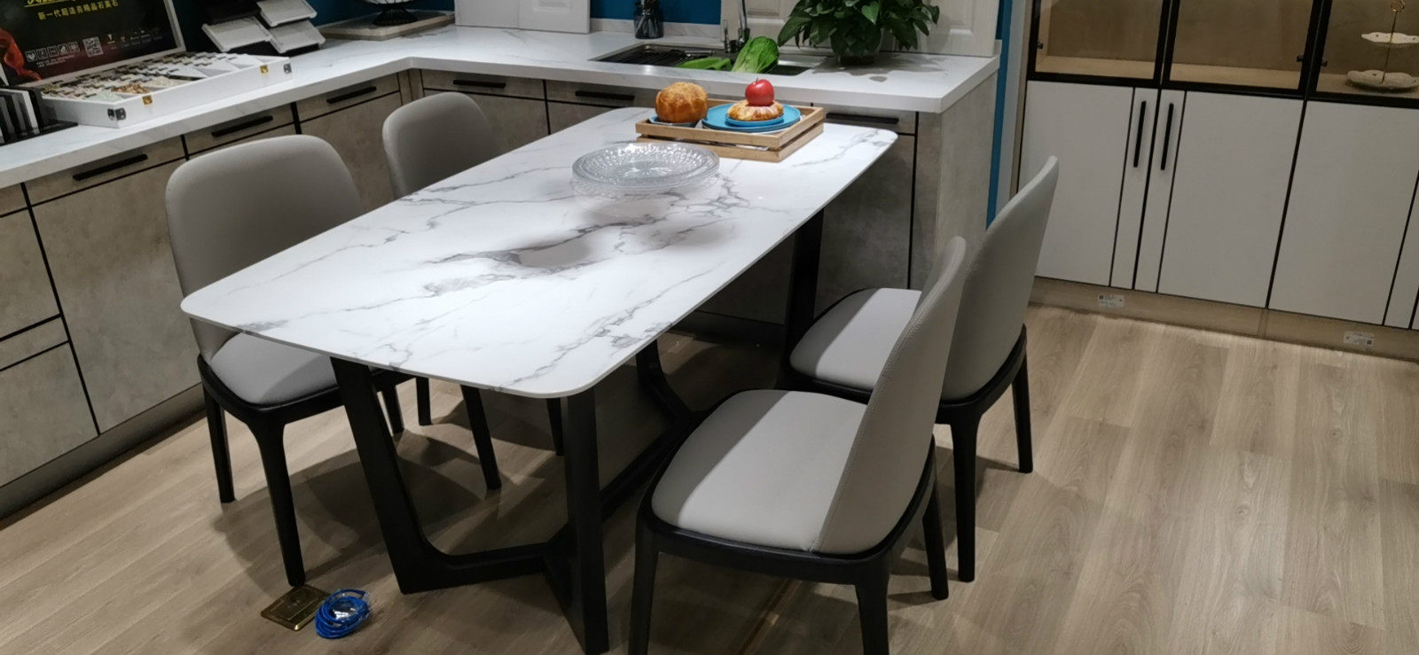 Cordbell slate dining table, one table and four chairs