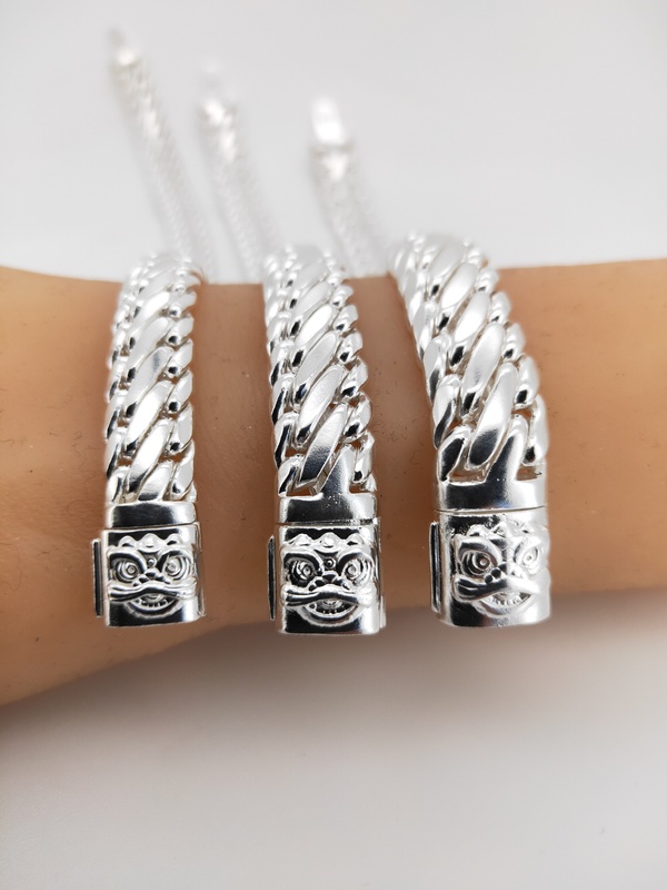 Sterling Silver Three-Horse Whip Bracelet for Men, Pure Silver 999, Domineering, New Style, Lion Awakening, Trendy, Versatile Couple Style, Gold-Covered Silver Embryo