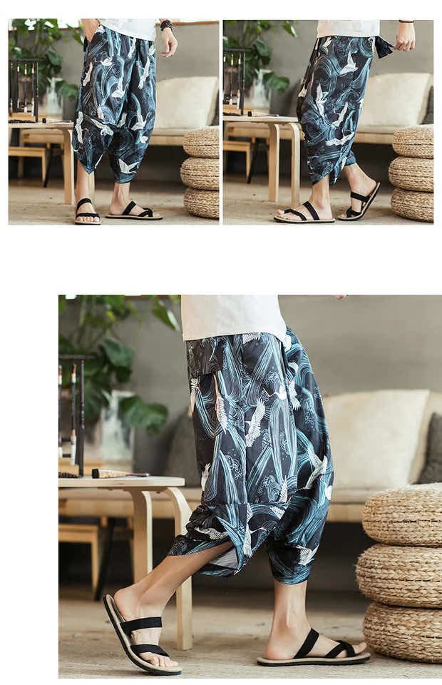 Mùa hè mỏng phần thoáng khí bảy điểm quần short hoa quần chân rộng nam chất béo XL nở hoa quần gió quốc gia quần vải nam đẹp