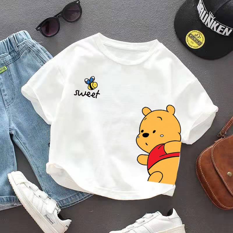 New Pure Cotton Summer Short-Sleeved T-Shirts for Boys and Girls, New Loose-Fitting Tops for Children, Summer Clothing for Small and Medium-Sized Children, Children's Clothing for Girls