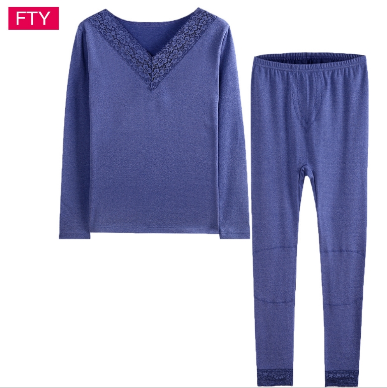 Đặc biệt hàng ngày bộ đồ lót nhiệt Quần áo mùa thu nữ quần dài cotton v-cổ ren cơ thể Slim mùa thu và phần mỏng đồ mặc nhà cao cấp