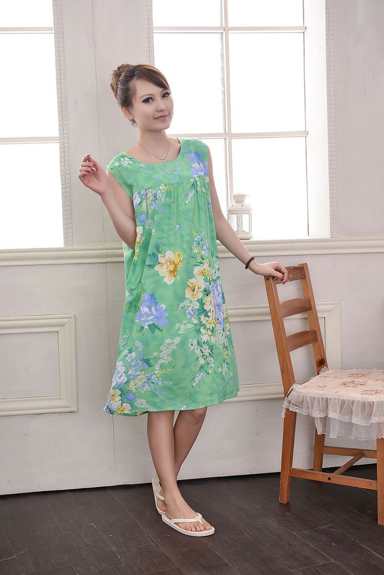 Mùa hè nữ ngủ váy cotton lụa rayon không tay nữ trung niên ngắn tay đồ ngủ nightdress để tăng của mẹ nightdress