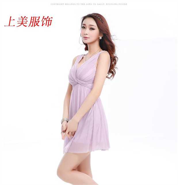 Váy ngủ gợi cảm mùa hè không tay hộp đêm của phụ nữ Váy chữ A cổ chữ V cắt thấp đu lớn khách sạn KTV sling váy cỡ lớn - A-Line Váy mẫu váy nhung xòe