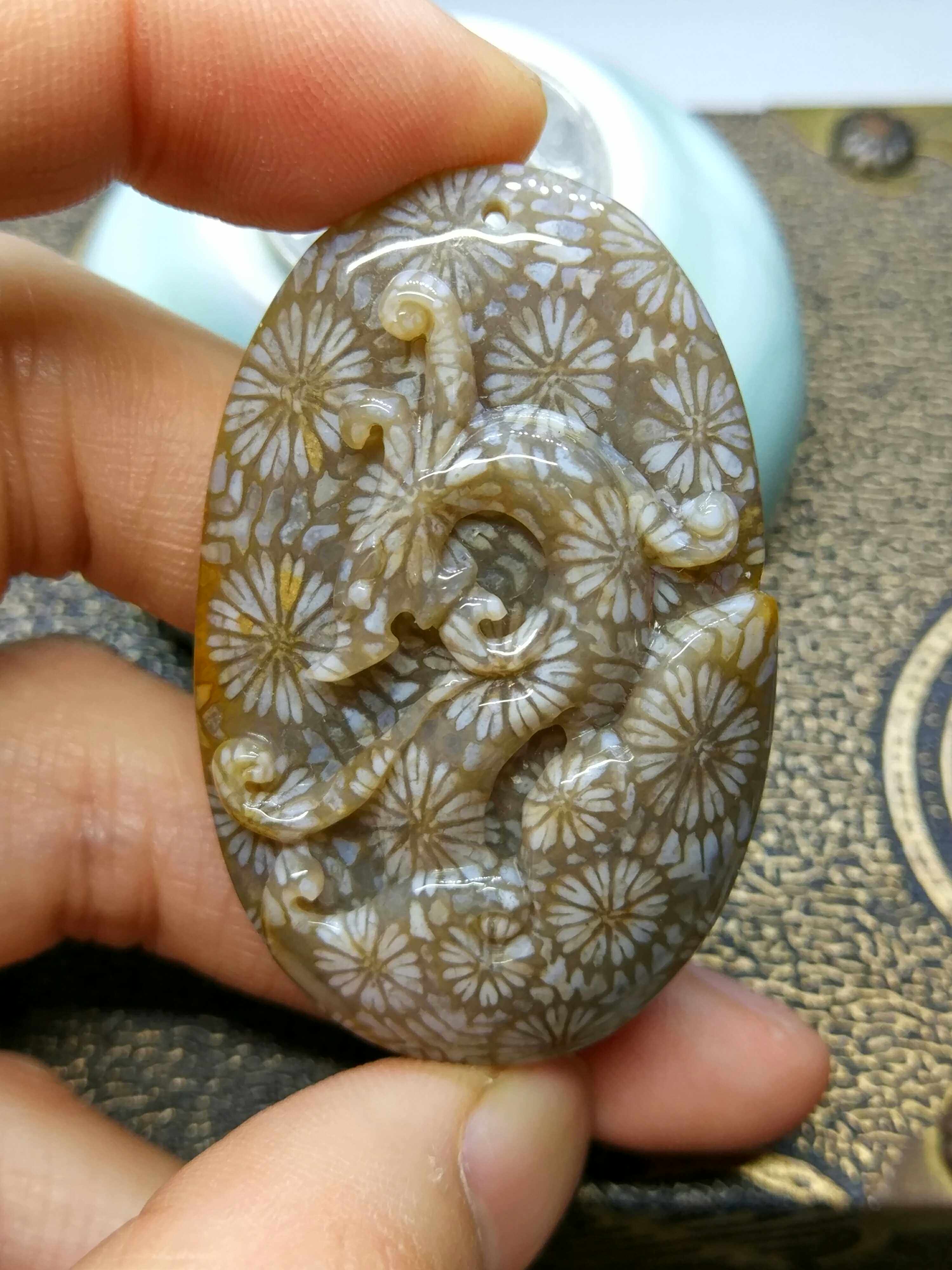 Natural coral jade pendant bracelet engraved Taobao live broadcast