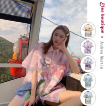 Xige the same Andrea Martin spring and summer new graffiti pocket multi-layer tulle short-sleeved all-match shirt