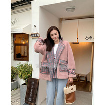 Alexia Sandra 2020SS new pink lamb hair glitter hair check coat jacket