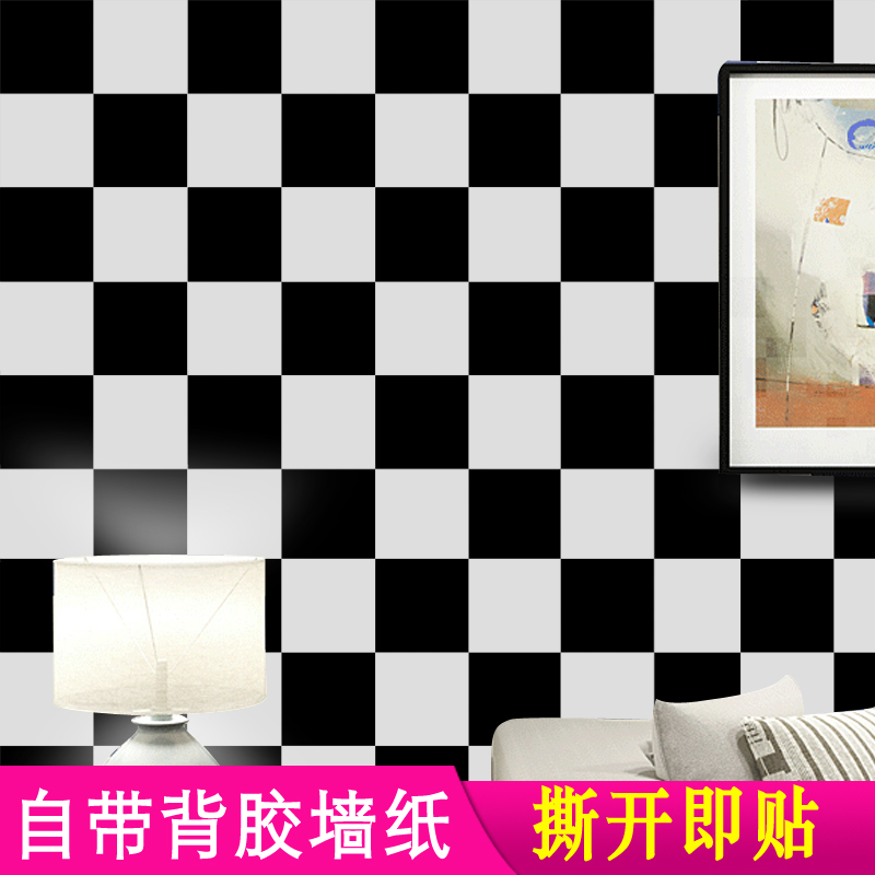 Girls dormitory square wallpaper self-adhesive bedroom warm wall stickers Nordic black and white plaid wallpaper background renovation stickers