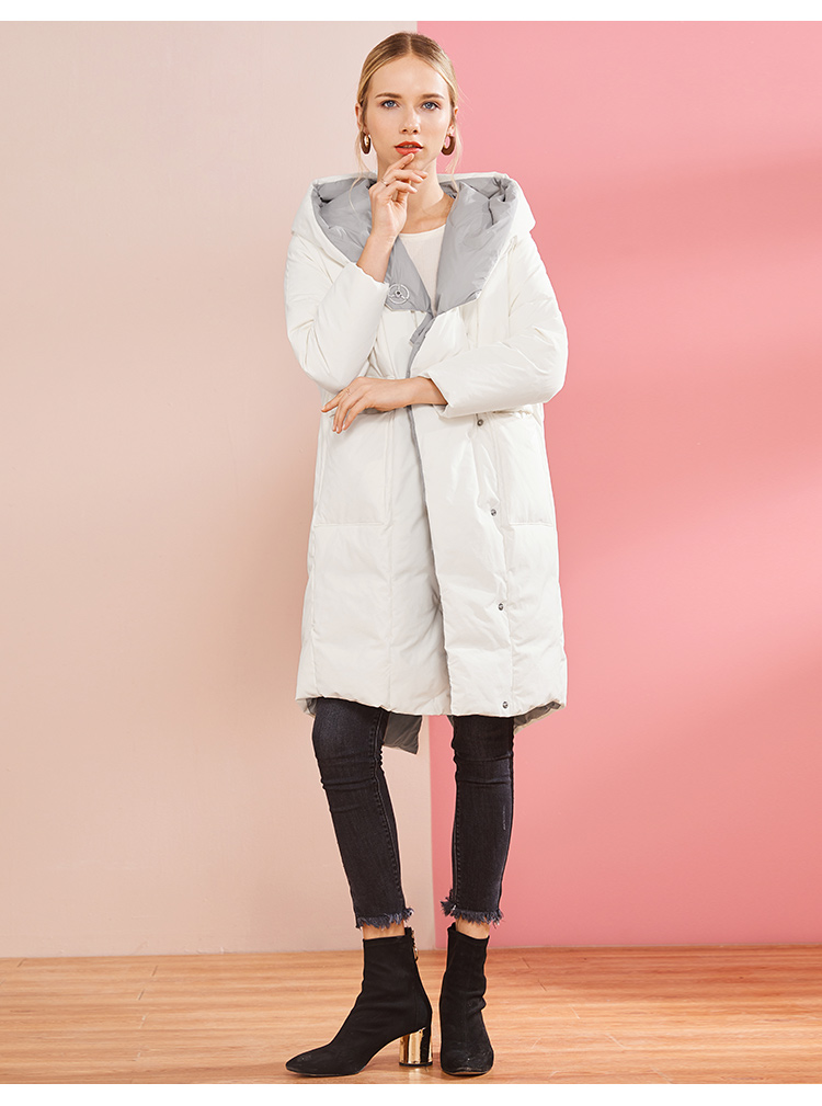 ERAL\/艾莱依2018新款连帽宽松中长款羽绒服