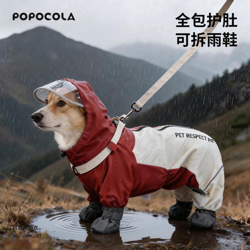 Corgi Dog Raincoat, Four-Legged Waterproof Full-Cover Pet Shiba Inu Clothing, Medium-Sized Dog Outdoor Anti-Dirt Special Jacket