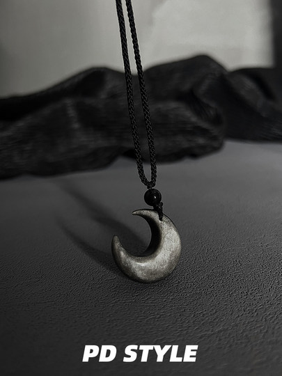 PDSTYLE Black Moonlight! Silver stone high-end braided lanyard necklace, gift for boys and girls, clavicle trend