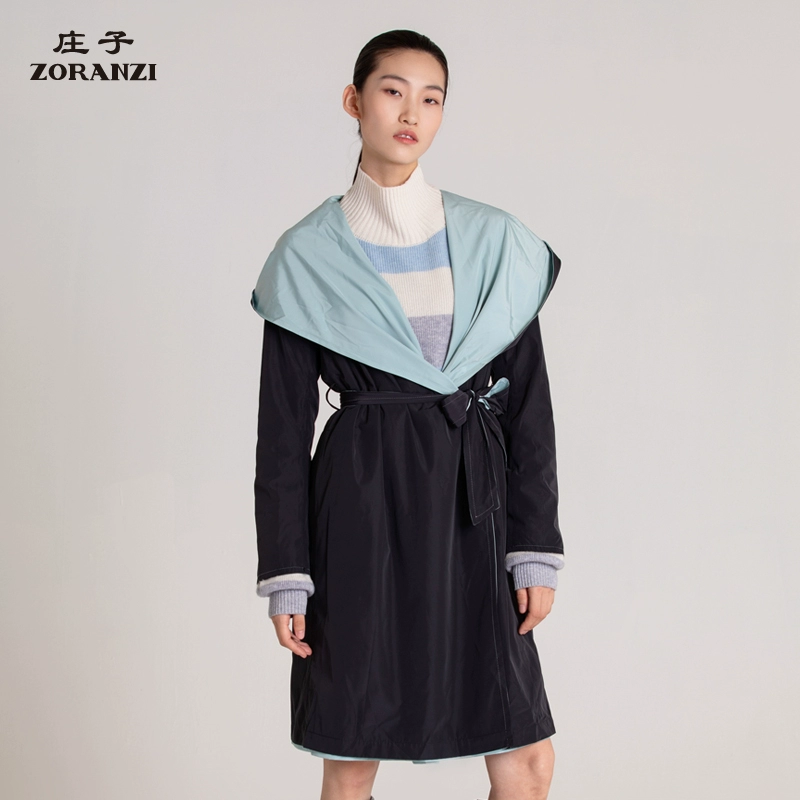 ZORANZI Zhuangzi Mùa thu dành cho nữ Áo khoác gió có mũ trùm đầu dành cho nữ WWK32113 - Trench Coat
