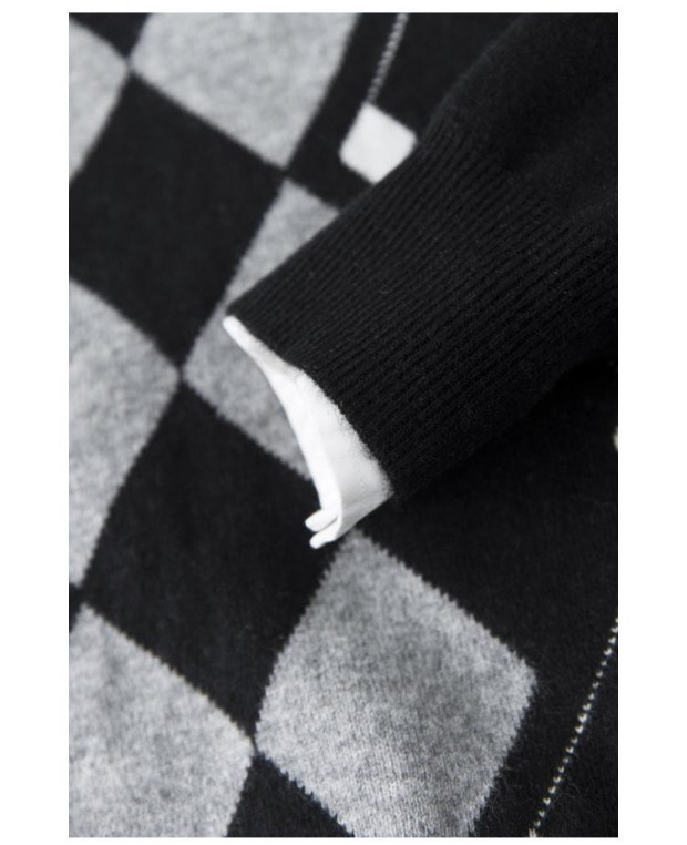 Áo len nam mùa thu và sản phẩm mới Quý ông áo len cashmere nam màu đen và trắng kim cương màu xám - Áo len Cashmere bomber nam