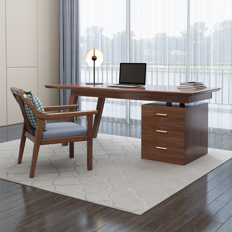 New Chinese-Style Solid Wood Desk, Walnut Office Desk and Chair, Modern Light Luxury Writing Desk, Study Furniture Set Combination