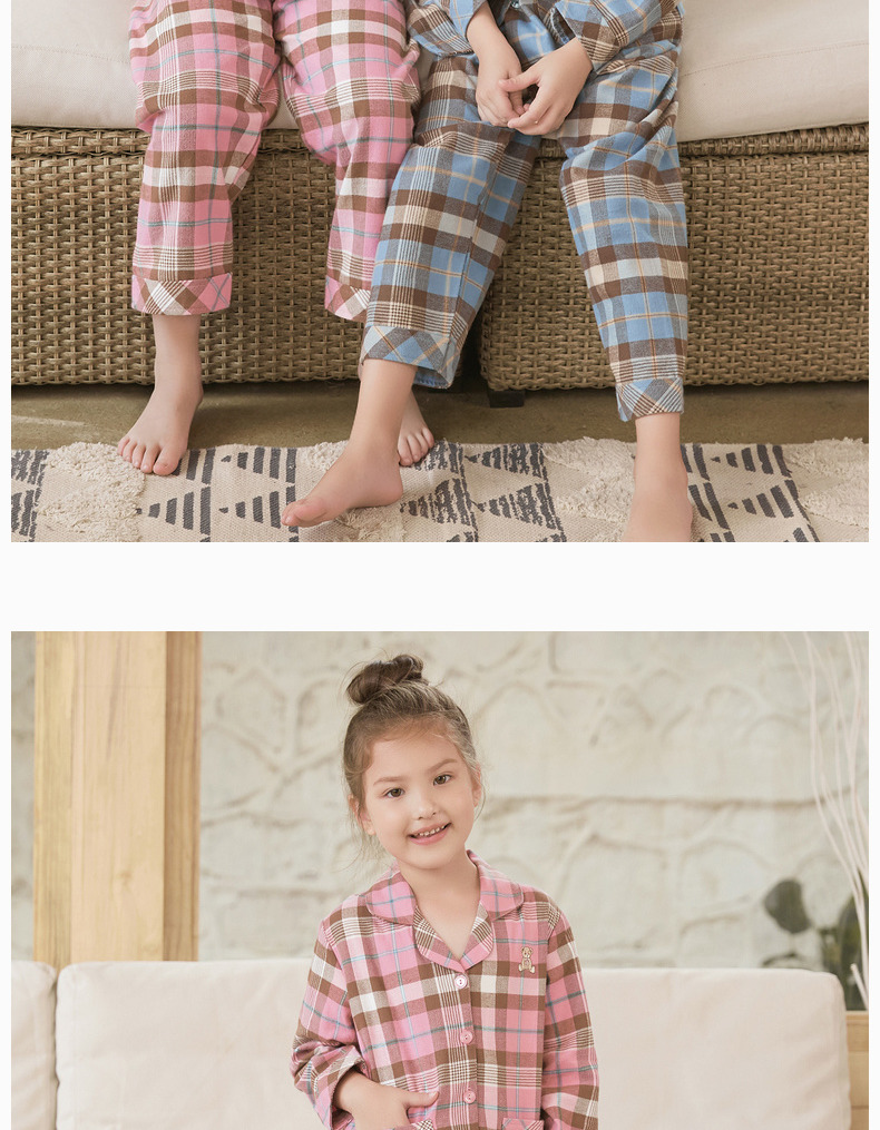 Mỹ tiêu chuẩn mùa thu và mùa đông cha mẹ trẻ em cotton dài tay đồ ngủ trẻ em nam lớn trẻ em gái kẻ sọc áo len phục vụ nhà đồ ngủ pijama