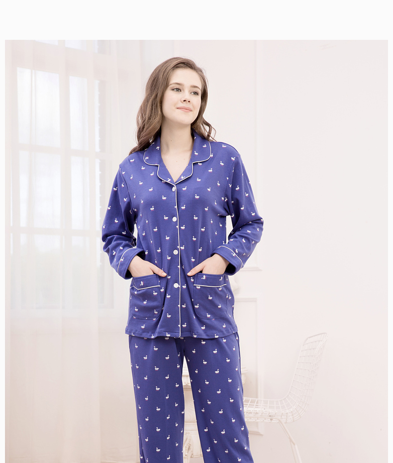 Mỹ tiêu chuẩn mùa xuân và mùa thu dài tay cotton hoạt hình đồ ngủ phụ nữ dễ thương in áo len phục vụ nhà giản dị có thể được mặc bên ngoài bộ đồ đồ bộ mặc nhà