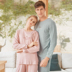 American tiêu chuẩn 2018 mùa thu và mùa đông cotton vài bộ đồ ngủ nữ cotton dài tay hoạt hình đơn giản dịch vụ nhà giản dị phù hợp với nam giới đồ bộ mặc nhà cao cấp Cặp đôi