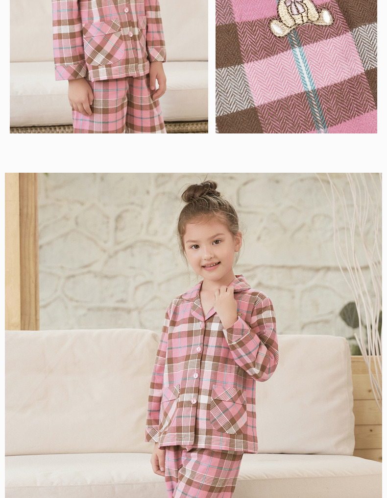 Mỹ tiêu chuẩn mùa thu và mùa đông cha mẹ trẻ em cotton dài tay đồ ngủ trẻ em nam lớn trẻ em gái kẻ sọc áo len phục vụ nhà đồ ngủ pijama
