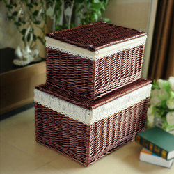 Hand-woven basket rattan storage basket with lid storage box American retro finishing box toy clothes basket dirty clothes basket