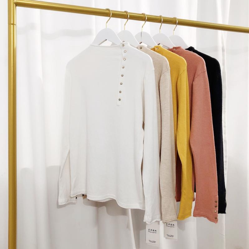Gai phúc lợi Mùa thu mới đơn ngực đứng cổ áo mỏng chạm đáy áo len mỏng áo len - Đan Cardigan đồ công sở nữ