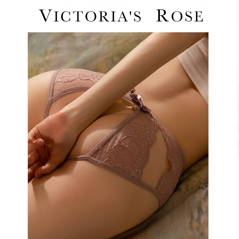 Victoria Sexy Lace Panties for Women, Pure Desire Low-Waist Bell-Shaped Hollow-Out Sensual Crotchless Temptation Briefs