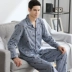 Bộ đồ ngủ nam mùa xuân và mùa thu 100% cotton dài tay XL cotton phục vụ tại nhà thời trang nữ Bộ Pajama