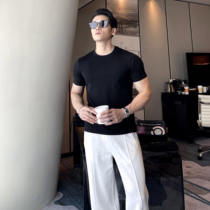 Short sleeve men's summer bottoming shirt sports T-shirt Korean version of cotton leisure fitness solid color round neck stretch quick-drying slim fit