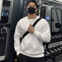 Fitness tide brand pullover long sleeve crew neck loose padded sweater men's autumn and winter sports clothes casual plus velvet