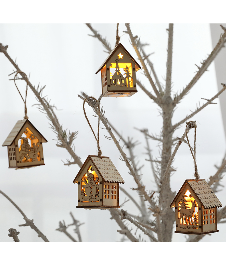 厂家直销可定制圣诞小房子木质创意小摆件灯吊饰挂饰圣诞节装饰品礼物详情13