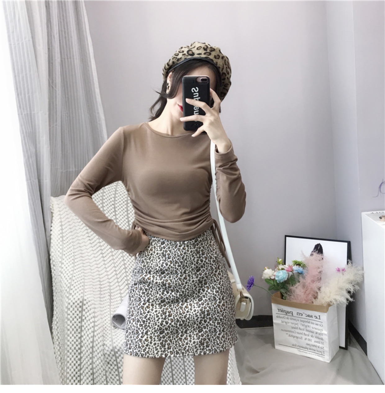 Áo dây rút xếp li áo len mỏng của phụ nữ tay dài mùa thu và mùa đông sang trọng chạm đáy áo sơ mi của đầu mùa thu và mùa thu gió nhẹ áo hoang dã áo khoác cardigan nữ form dài