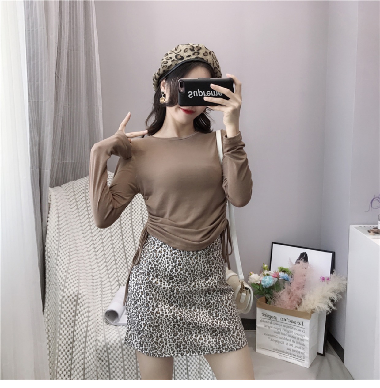 Áo dây rút xếp li áo len mỏng của phụ nữ tay dài mùa thu và mùa đông sang trọng chạm đáy áo sơ mi của đầu mùa thu và mùa thu gió nhẹ áo hoang dã áo khoác cardigan nữ form dài