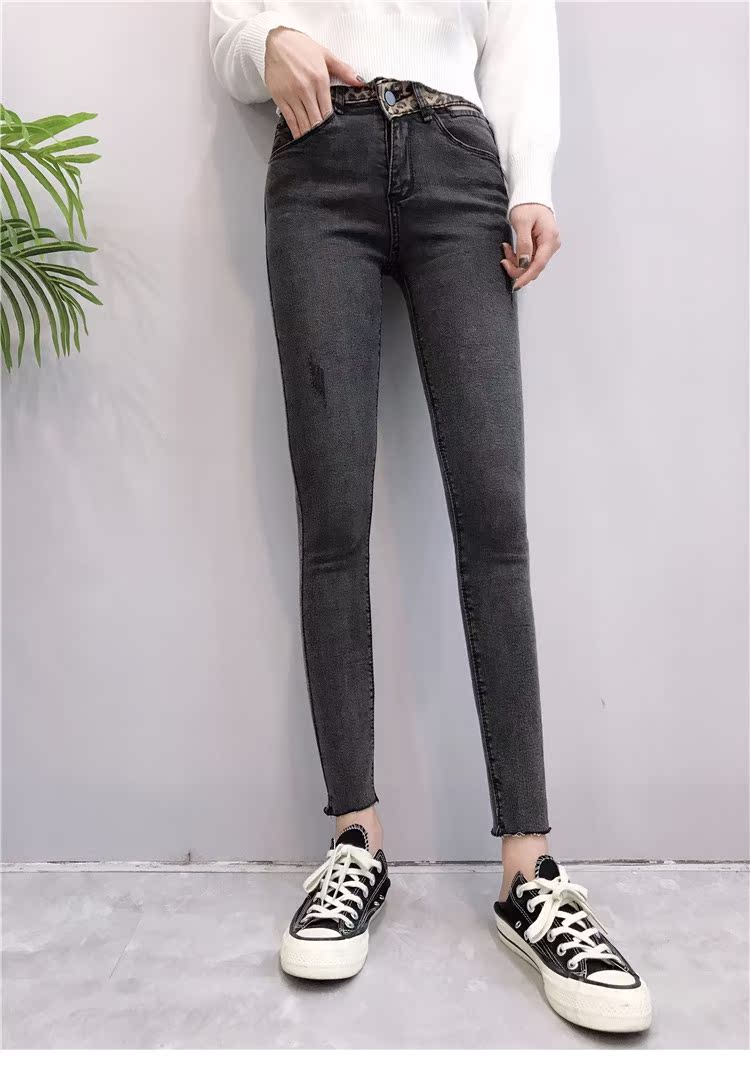 K phiên bản Hàn Quốc của quần skinny jeans sang trọng Quần skinny mỏng chân nữ 2018 cạp cao quần bút chì hoang dã quần jean ống rộng nữ