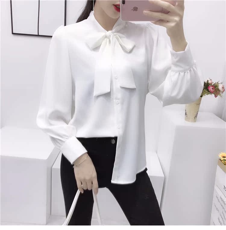 Áo sơ mi nữ dáng lửng ngọt ngào, nhỏ nhắn, trắng dài mùa thu 2018 áo sơ mi nữ sọc